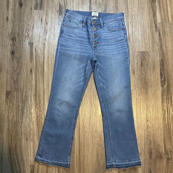 J Crew Jeans Billie Demi Boot Crop Raw Hem‎ Button Fly Mid Rise Size 27 Stretch - Picture 1 of 8